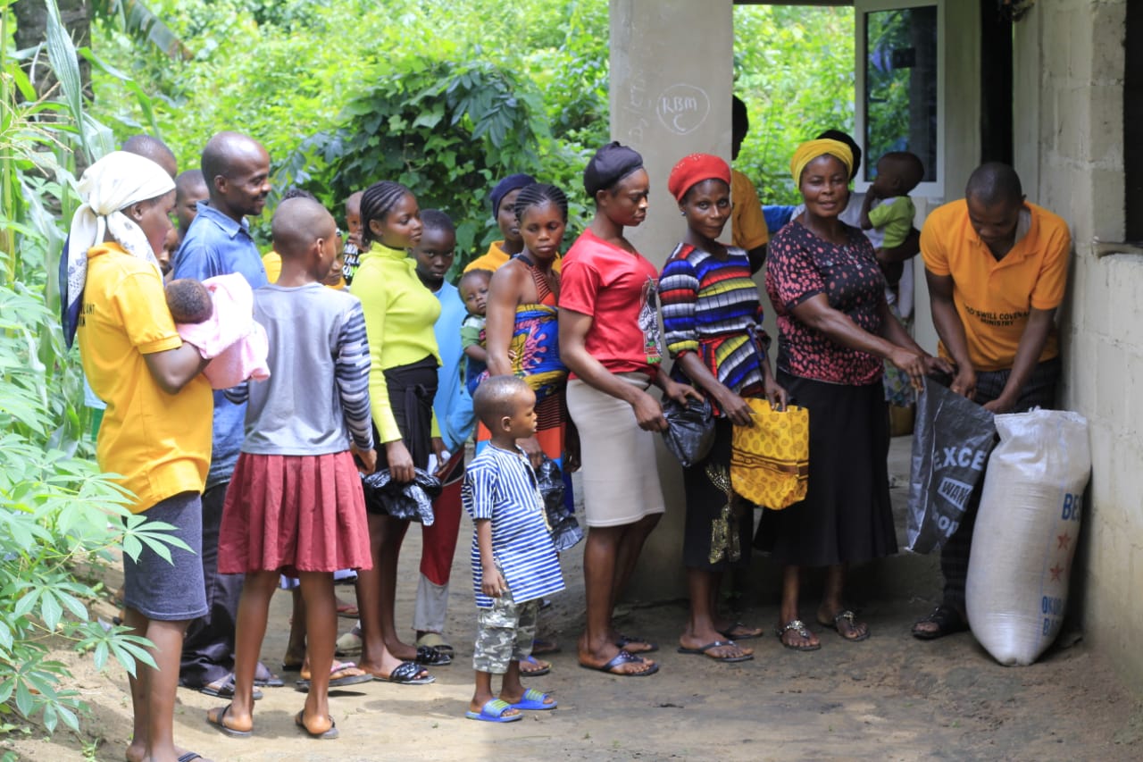 Community gathering for food distribution